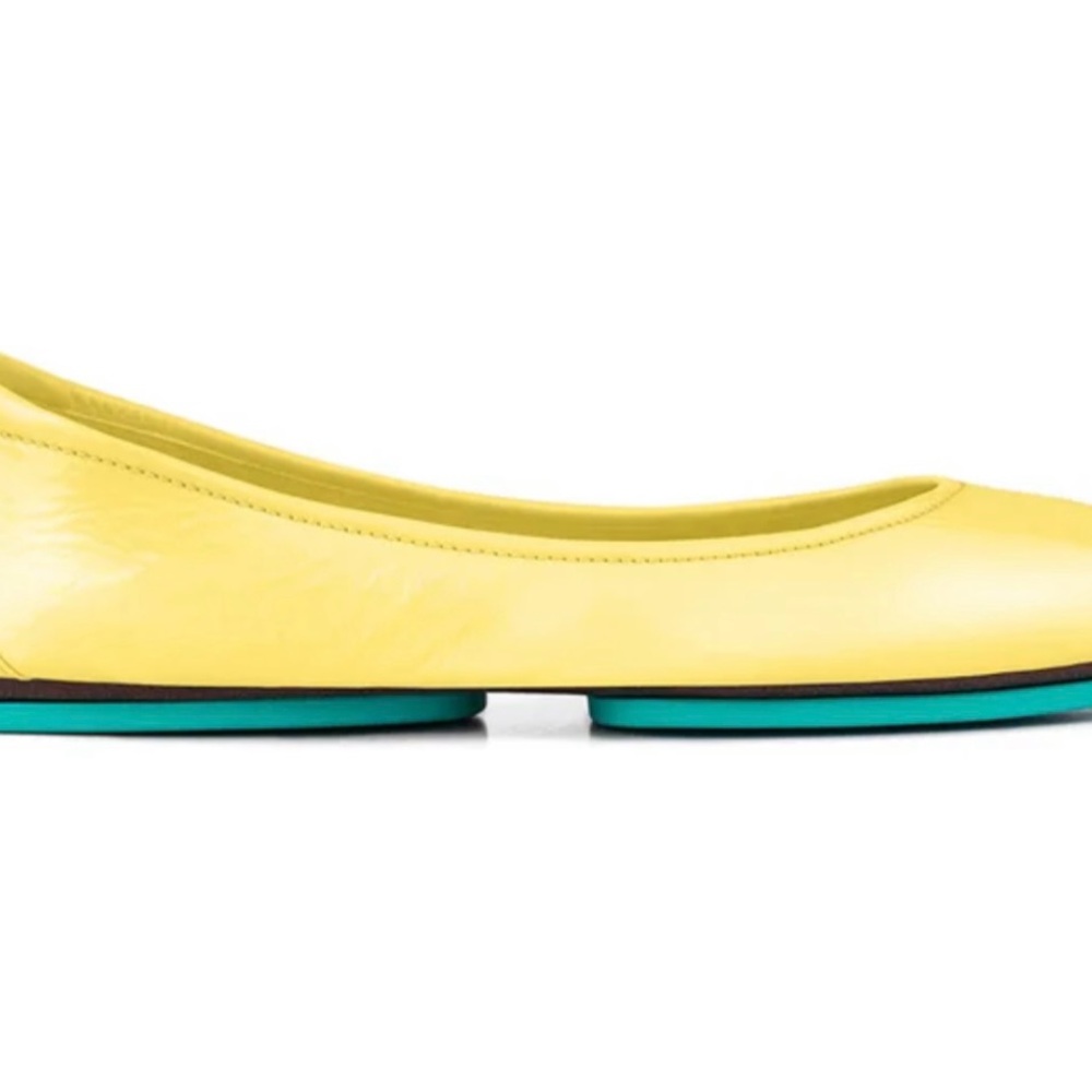 Tieks Yellow Lemon Patent Flats with teal bottom, size 7 - Picture 7 of 7